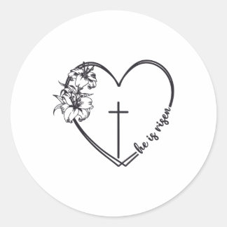 Han är Uppstånden Hjärtblomma Kors Bibel Kristna L Runt Klistermärke