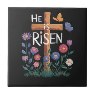 Han är Uppstånden Jesus Blommig Kristen Påsk Kakelplatta