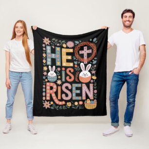Han är Uppstånden Jesus Blommig Söt Påskhare Kanin Fleecefilt
