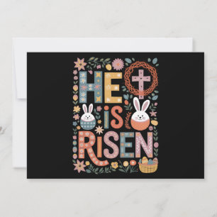 Han är Uppstånden Jesus Blommig Söt Påskhare Kanin Inbjudningar
