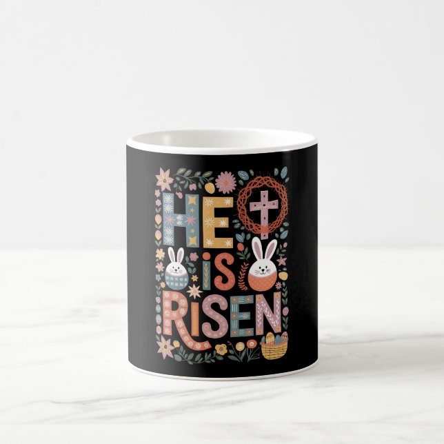 Han är Uppstånden Jesus Blommig Söt Påskhare Kanin Kaffemugg (Center)