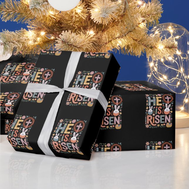 Han är Uppstånden Jesus Blommig Söt Påskhare Kanin Presentpapper (Helgdagar)