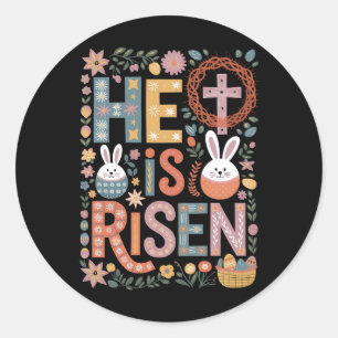 Han är Uppstånden Jesus Blommig Söt Påskhare Kanin Runt Klistermärke