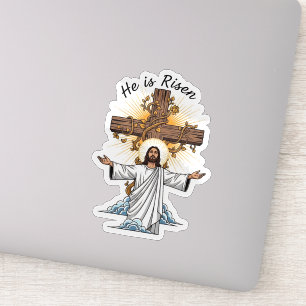 Han är Uppstånden Jesus Kors Påsk Tro Klistermärke Klistermärken