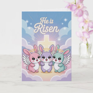 Han är Uppstånden Kawaii Påskkort  Söt Kanin  Kort