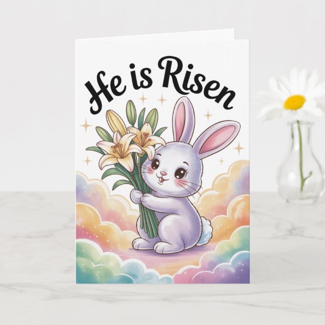 Han är Uppstånden Kawaii Påskkort Sött Kristet Kort (Liten växt)