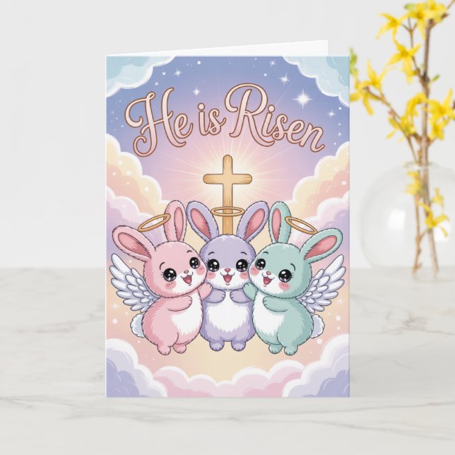 Han är Uppstånden Kawaii Påskkort  Sött Religiöst  Kort (Gul blomma)