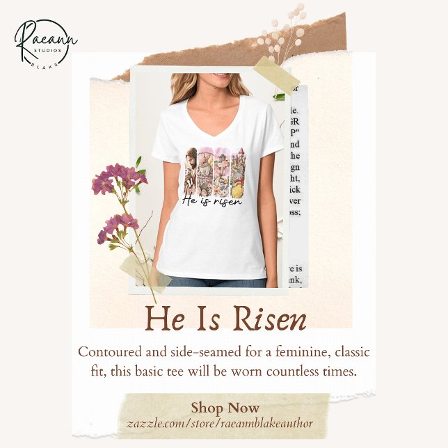 Han är Uppstånden Kvinnors Basic V-ringad T-Shirt (Skapare uppladdad)