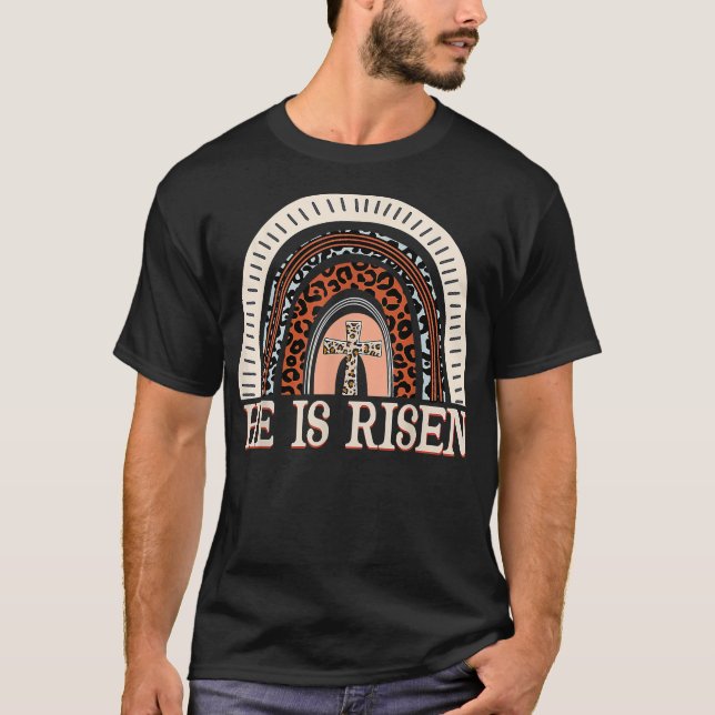 Han är Uppstånden Leopard Regnbåge Kristna Jesus G T Shirt (Framsida)