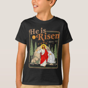Han är uppstånden matthew 28_6 retro vintage kors t shirt