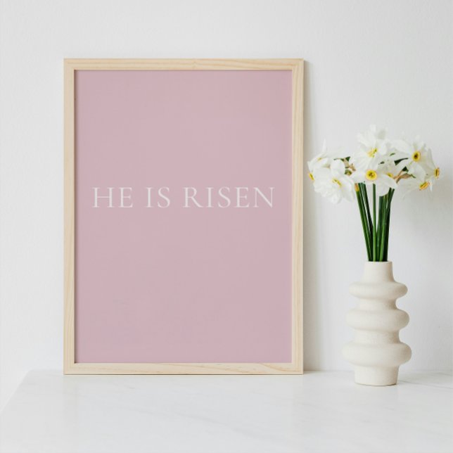 Han är uppstånden – Mjuk rosa påsk tro väggkonst (Minimalist Christian Wall Art )