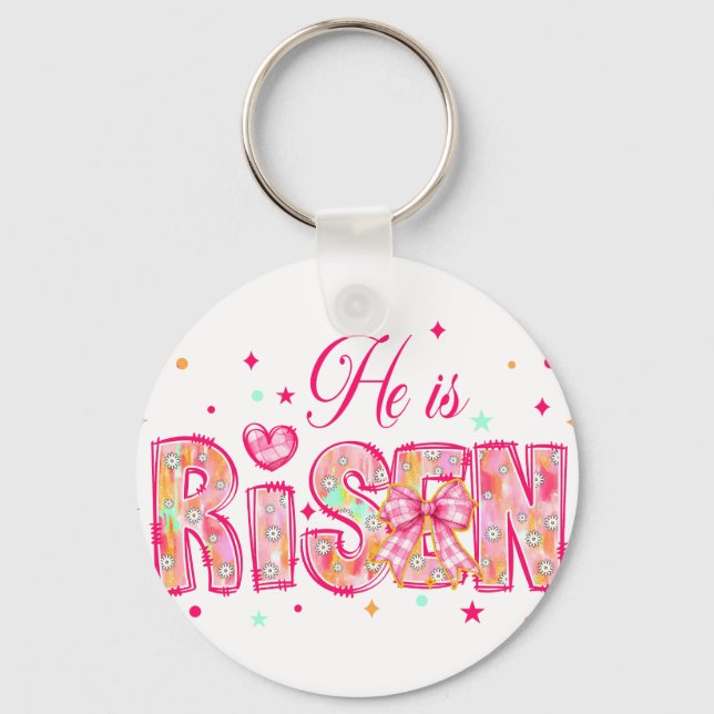 Han är uppstånden och glad påsk Jesus, retro, vint Nyckelring (Framsida)