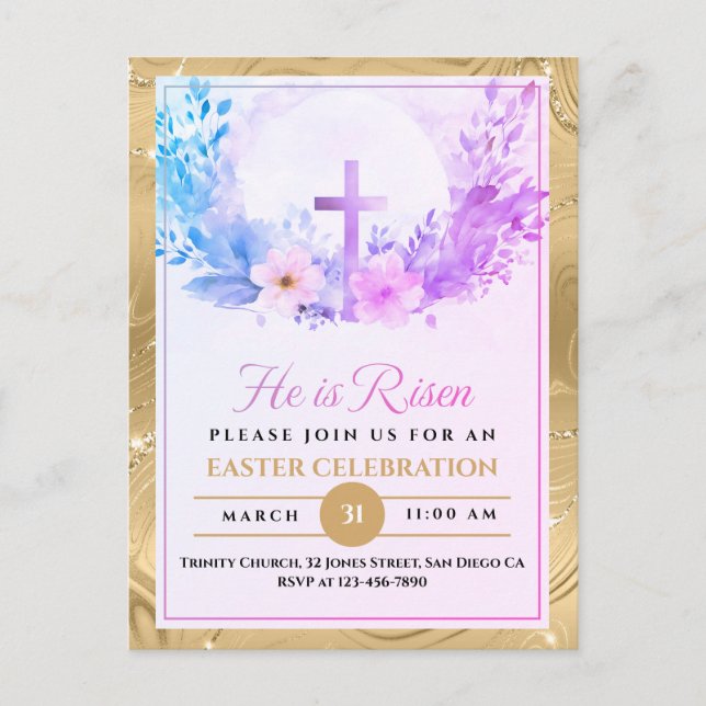 Han är Uppstånden Påsk Akvarell Blommor, Religiös Helg Vykort (Framsida)
