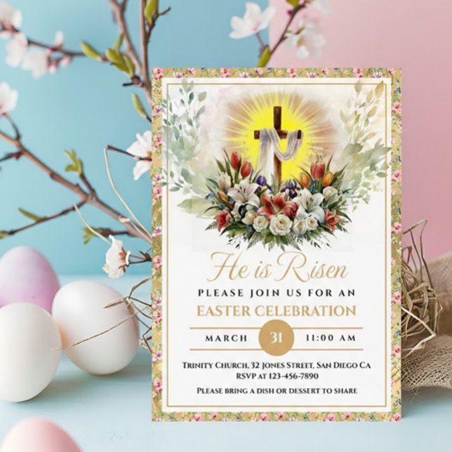 Han är Uppstånden Påsk Akvarell Blommor, Religiös Meddelande (Skapare uppladdad)