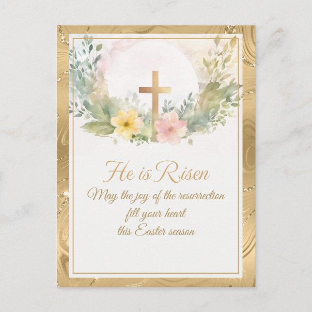 Han är uppstånden Påsk Aquarell Blommor, Religiös Helg Vykort (Framsida)