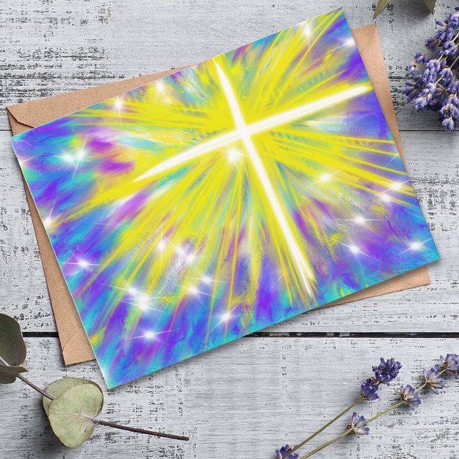Han är Uppstånden Påsk Kristet Modernt Konst Desig Helg Vykort (He is Risen Easter cross modern abstract art holiday greetings budget postcard )