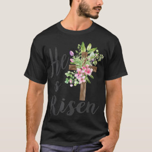 Han är Uppstånden Påskdag Jesus Blommig Kors T Shirt