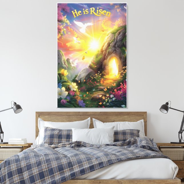 Han är uppstånden — Påskens uppståndelse —  Luk 24 Canvastryck (Insitu (sovrum))