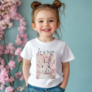 "Han är Uppstånden" Rosa Kanin med Blomma T Shirt