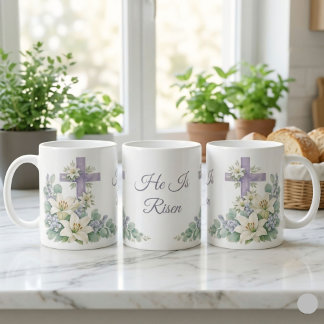 Han är Uppstånden Watercolor Blommig Kors Easter 2 Kaffemugg