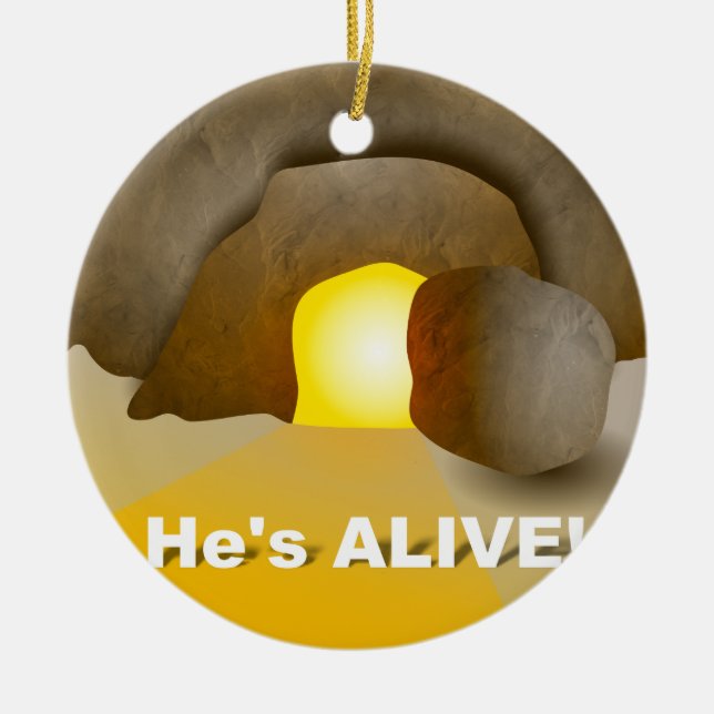 Han är vid liv! julgransprydnad keramik (Framsidan)