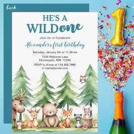 Han är vild ett - Woodland Animals 1:a födelsedage Inbjudningar