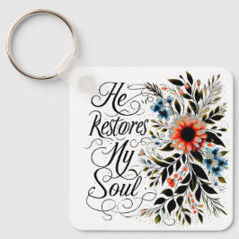 Han återställer min själ blommig monogram nyckelring