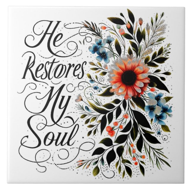 Han återställer min själ blomster kakelplatta (Framsidan)