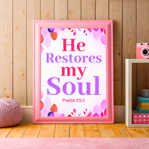 Han återställer min själ Boho Christian Tonåring G Poster