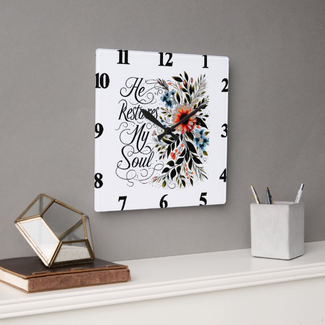 Han återställer min själsliga blommigt fyrkantig klocka (Kontor)