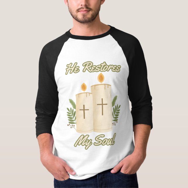 Han återställer min sollbibelcitat 3/4 Manar T Shirt (Framsida)