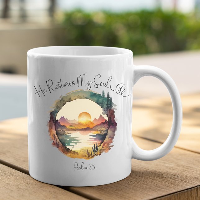 Han återställer min Soul Psalm 23 Kaffemugg (Skapare uppladdad)