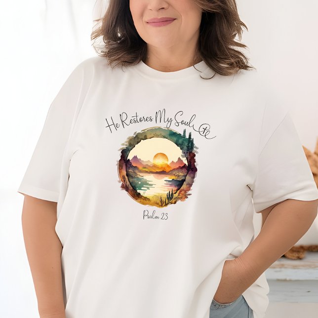 Han återställer min Soul Psalm 23 kvinnors T-Shirt (Skapare uppladdad)