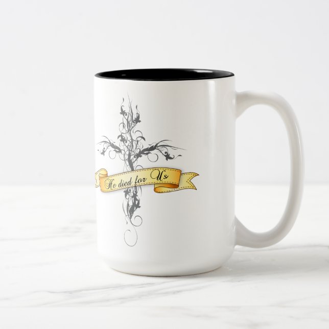 Han dog för oss Blommigt Kor Två-Tonad Mugg (Höger)