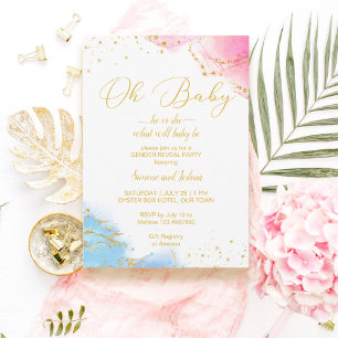 Han eller hon åh baby rosa och blå glitter inbjuda inbjudningar