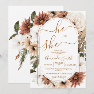 Han eller hon Arch Boho Blommigt Gender Reveal Par Inbjudningar