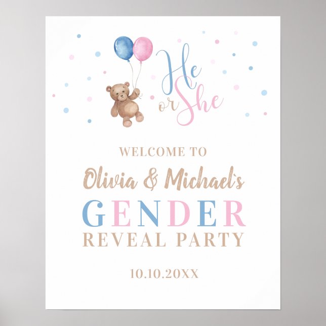 Han eller hon Baby Gender Reveal Party Välkommen P Poster (Framsidan)