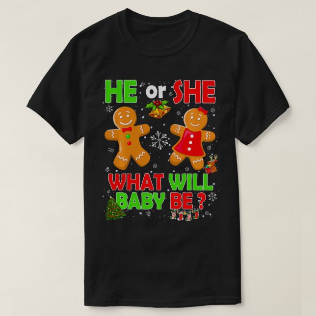 Han eller hon Baby Gingertea Cookie Gender Reveal  T Shirt (Design framsida)