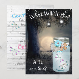 Han eller hon, Baby Shower Gender Reveal Dragonfly Inbjudningar