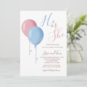 Han eller hon Ballons Gender Reveal Party Inbjudningar