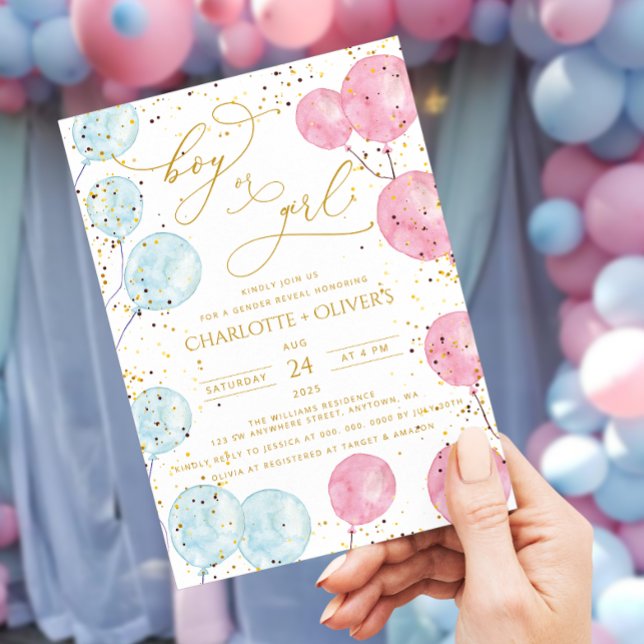 Han eller hon Balloons Gender Reveal bjudande Inbjudningar (Skapare uppladdad)