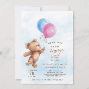 Han eller hon Barly Wait Nalle Gender Reveal Inbjudningar