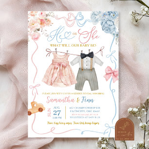 Han eller hon Barnkläder Gender Reveal Inbjudningar