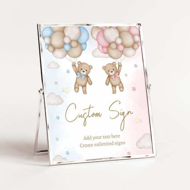Han eller Hon Björn Köns Avslöjande Skylt (Bear Balloon He or She Gender Reveal Custom Sign)