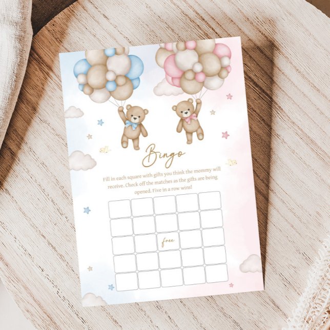Han eller Hon Björn Könsbestämning Bingo Spel (Bear Balloon He or She Gender Reveal Game )