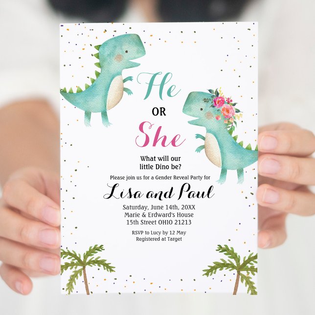 Han eller hon bjuder in Dinosaur Gender Reveal Cal Inbjudningar (Skapare uppladdad)