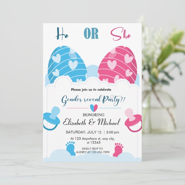 Han eller hon bjuder in Gender Reveal Påsk Inbjudningar (Stående Fram)