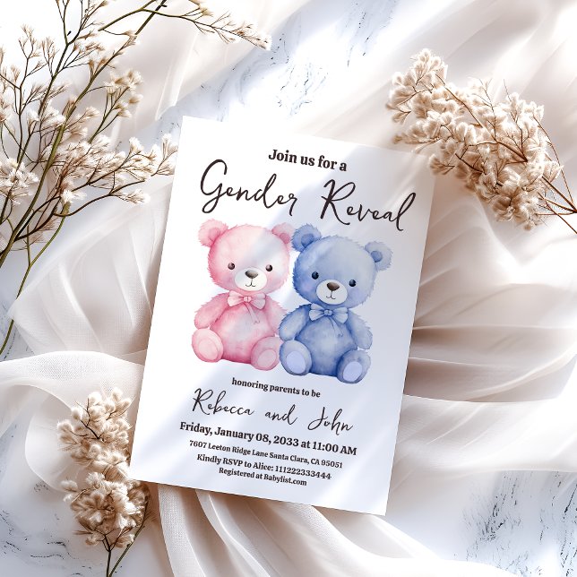 Han eller Hon Blå och Rosa Björn Köns Avslöjandefe Inbjudningar (Skapare uppladdad)