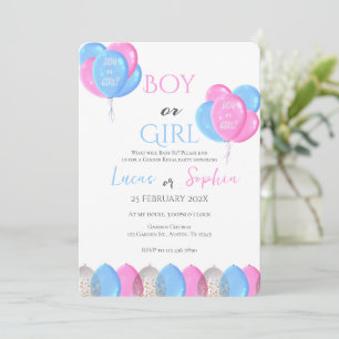Han eller hon Blått eller Rosa Gender Reveal Inbjudningar
