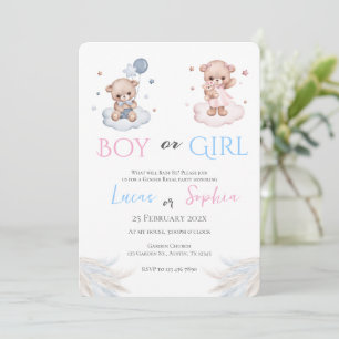 Han eller hon Blått eller Rosa Gender Reveal Inbjudningar